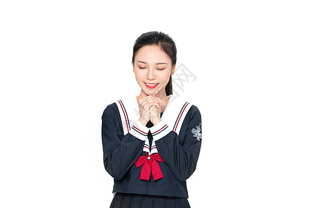 学院风大学生JK服美女祈祷祝福图片