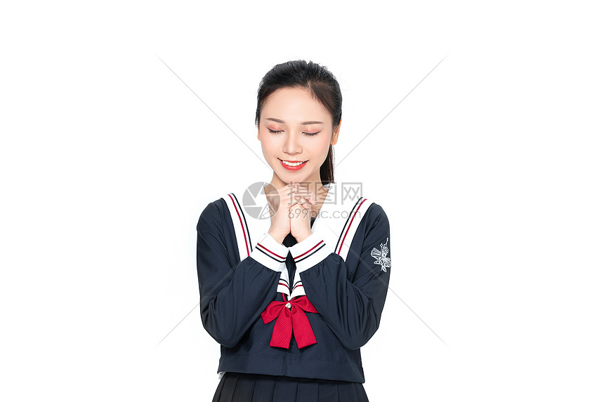 学院风大学生JK服美女祈祷祝福图片
