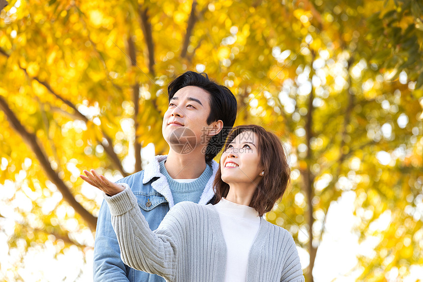 照片 人物情感 情侣秋天户外郊游.