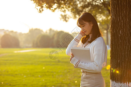 阳光下的人夕阳下的女大学生背景