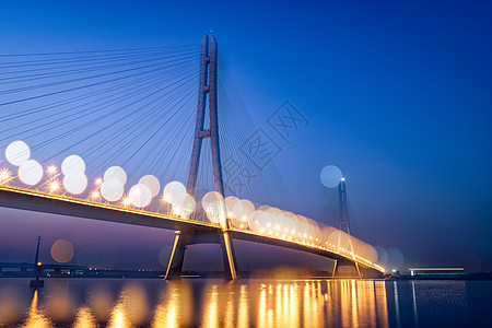 长江夜景南京长江第三大桥夜晚光斑背景