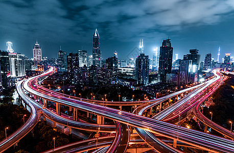 上海延安路立交桥城市夜景交通高清图片素材
