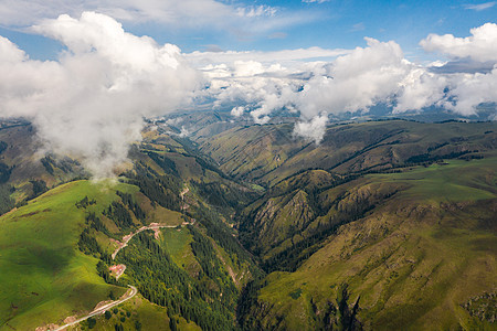 蓝天飞机山谷云彩背景