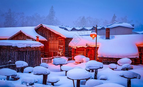 夜景雪景黑龙江牡丹江雪村雪乡风景背景