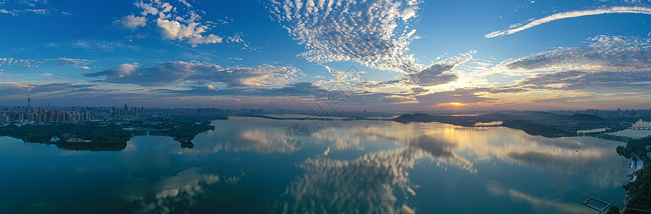 风光全景长图武汉东湖日出全景长片背景