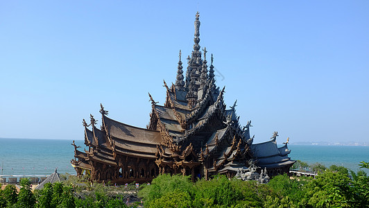 泰国真理寺泰国芭提雅海边的寺庙真理寺背景