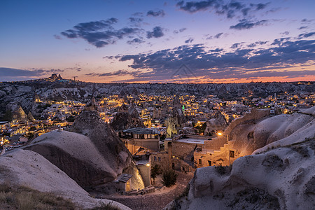 格雷默斯土耳其卡帕多西亚格雷梅村日落夜景背景