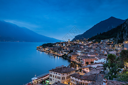 意大利景观意大利莫湖小镇日落夜景背景