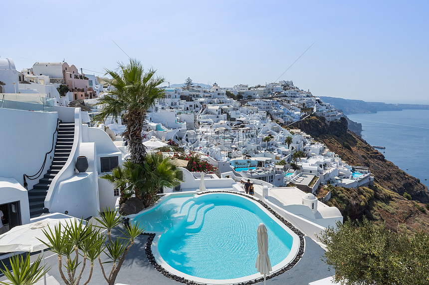 希腊著名海岛圣托里尼海岛度假酒店游泳池图片