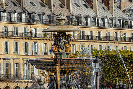 欧洲法国首都巴黎城市喷泉建筑风光图片