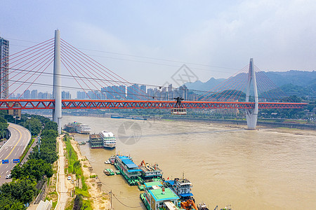 航拍网红城市重庆长江大桥江景跨江索道背景