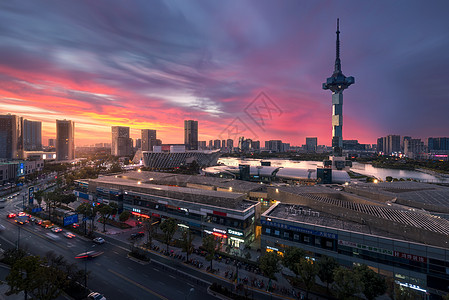 城市日落风貌科技感城市建筑风貌背景