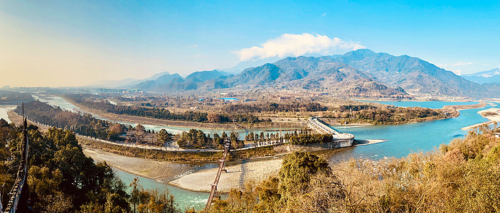 公众号长图四川都江堰水利工程全景图背景