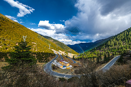 318天路四川天路十八弯观景点彩虹背景