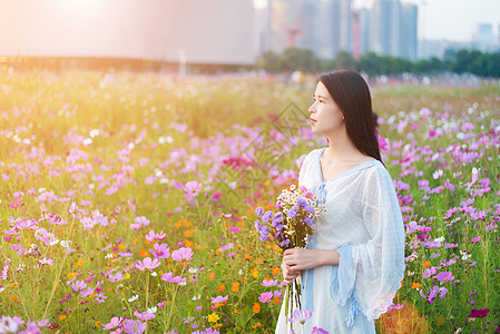 春天与少女背景花与少女背景