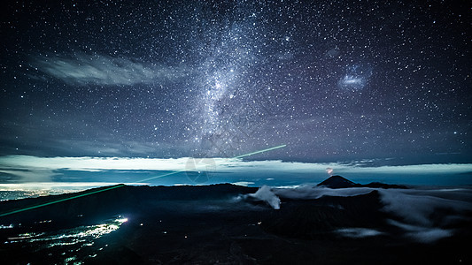 印尼布罗莫火山星空夜景背景图片