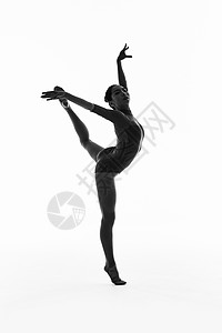 跳跃剪影年轻女运动员艺术体操动作展示背景