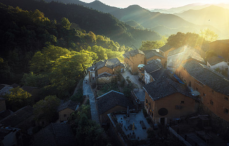 安徽村落航拍安徽歙县阳产土楼风光背景