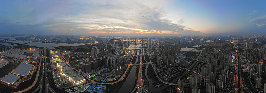 夕阳落日武汉城市全景长图图片