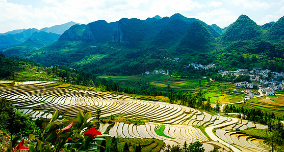 中国传统节日盘州市十里画廊梯田背景