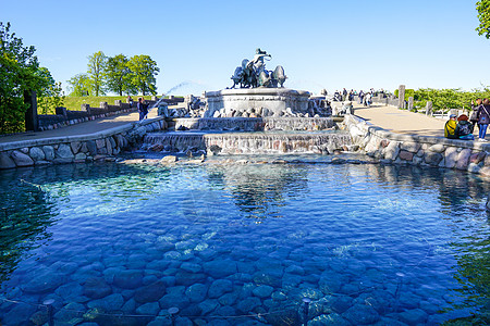 喷泉水池夏季哥本哈根吉菲昂喷泉景观背景