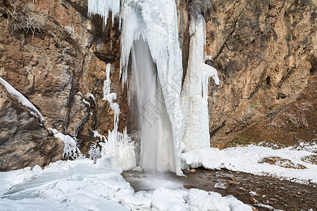 峡谷徒步吉尔吉斯斯坦冰雪瀑布自然风光背景