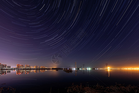 芦苇湖黑龙江省大庆市湿地公园星轨背景