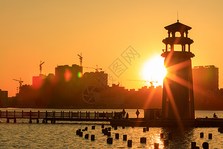 海边逆光黑龙江省大庆市三永湖日落背景