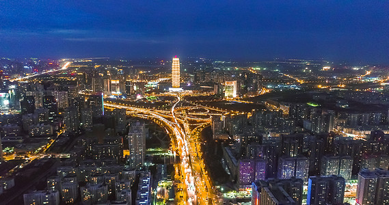 河南郑州郑东新区夜景道路高清图片素材