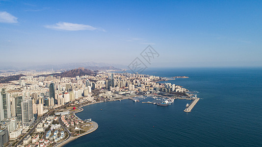 海滨城市青岛沿海一线城市高楼景观背景