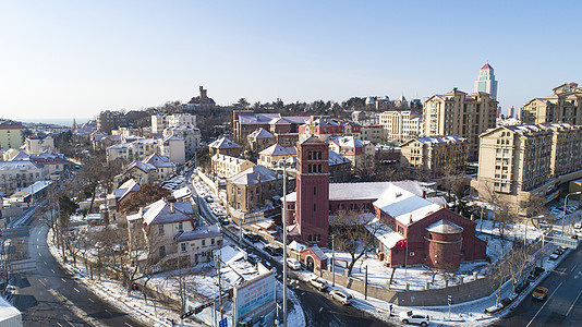 青岛圣保罗教堂旧址雪景高清图片