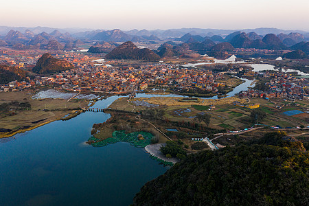 喀斯特地貌云南普者黑风光航拍背景