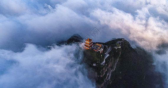 青海寺庙王屋山云海背景