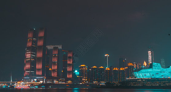 建筑外墙夜景重庆特色地标来福士建筑背景