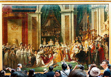 法国巴黎卢浮宫博物馆的油画拿破仑一世皇帝的加冕礼高清图片