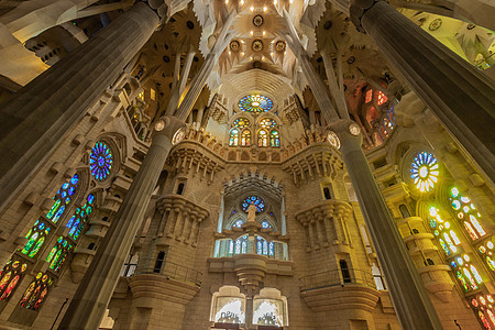 巴塞罗那著名景点圣家堂穹顶哥特式高清图片素材