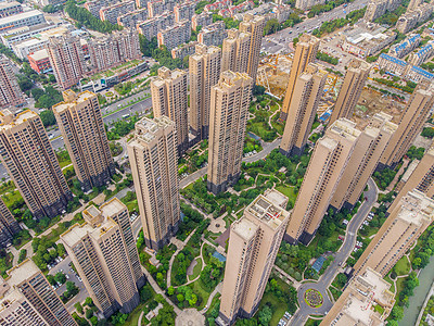 合肥楼市城市cbd住宅楼楼盘航拍背景