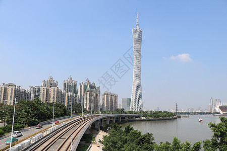 蓝天白云广州塔建筑风光背景