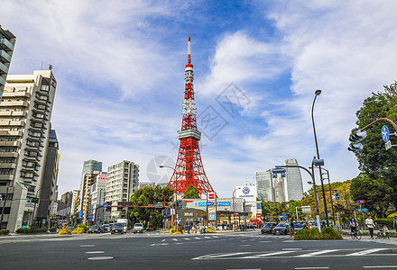 红色街道东京地标东京塔远景背景