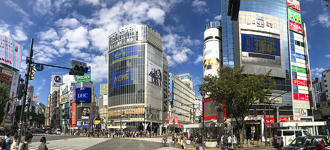 东京地标涩谷区十字路口街景全景背景图片