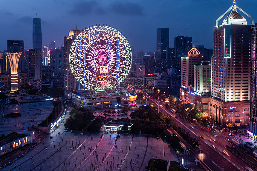 照片 建筑空间 城市夜景 长沙贺龙体育场摩天轮夜景.