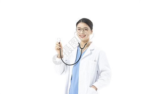 女性医生戴着听诊器形象图片