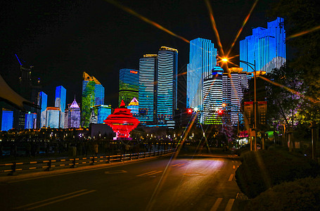 青岛五四广场夜景城市灯光秀背景图片