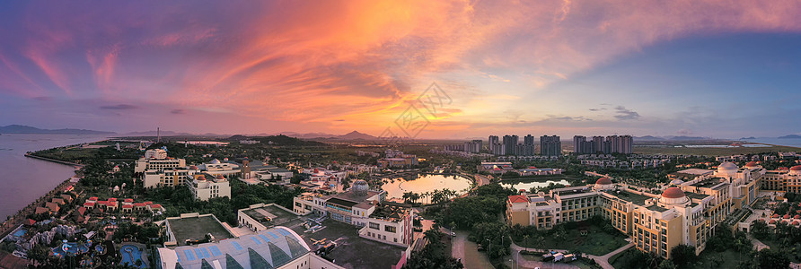 珠海旅游朝阳日出广东珠海海景海泉湾度假酒店全景长片背景