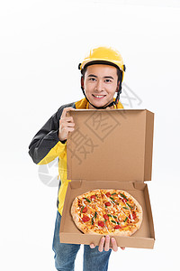 骑手外卖员送外卖比萨背景图片