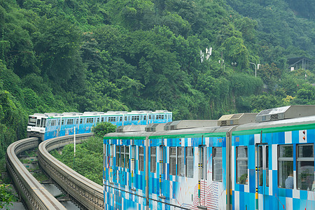 山城重庆五颜六色的单轨列车背景