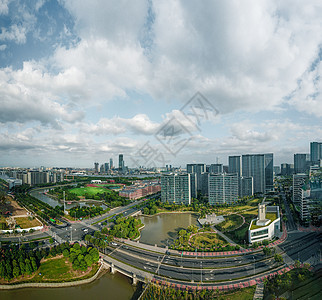 城市绿化道路城市建筑上海浦东三林镇道路航拍背景