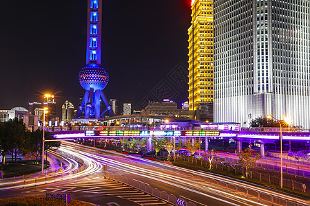 曝光陆家嘴速度感道路光轨夜景背景