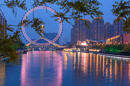 天津市夜景天津市天津之眼背景