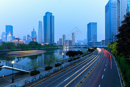 天津市夜景天津市海河俯视图背景